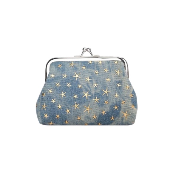 Boutique Handbags - Retro Kiss Lock Coin Purse, Denim